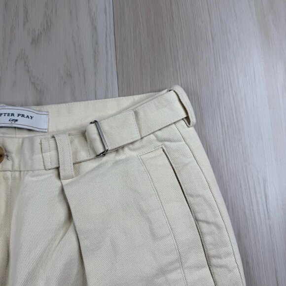 After Pray Mens Ivory Waistband Belted Pleated Straight Leg Chino Pants Large - Picture 4 of 14